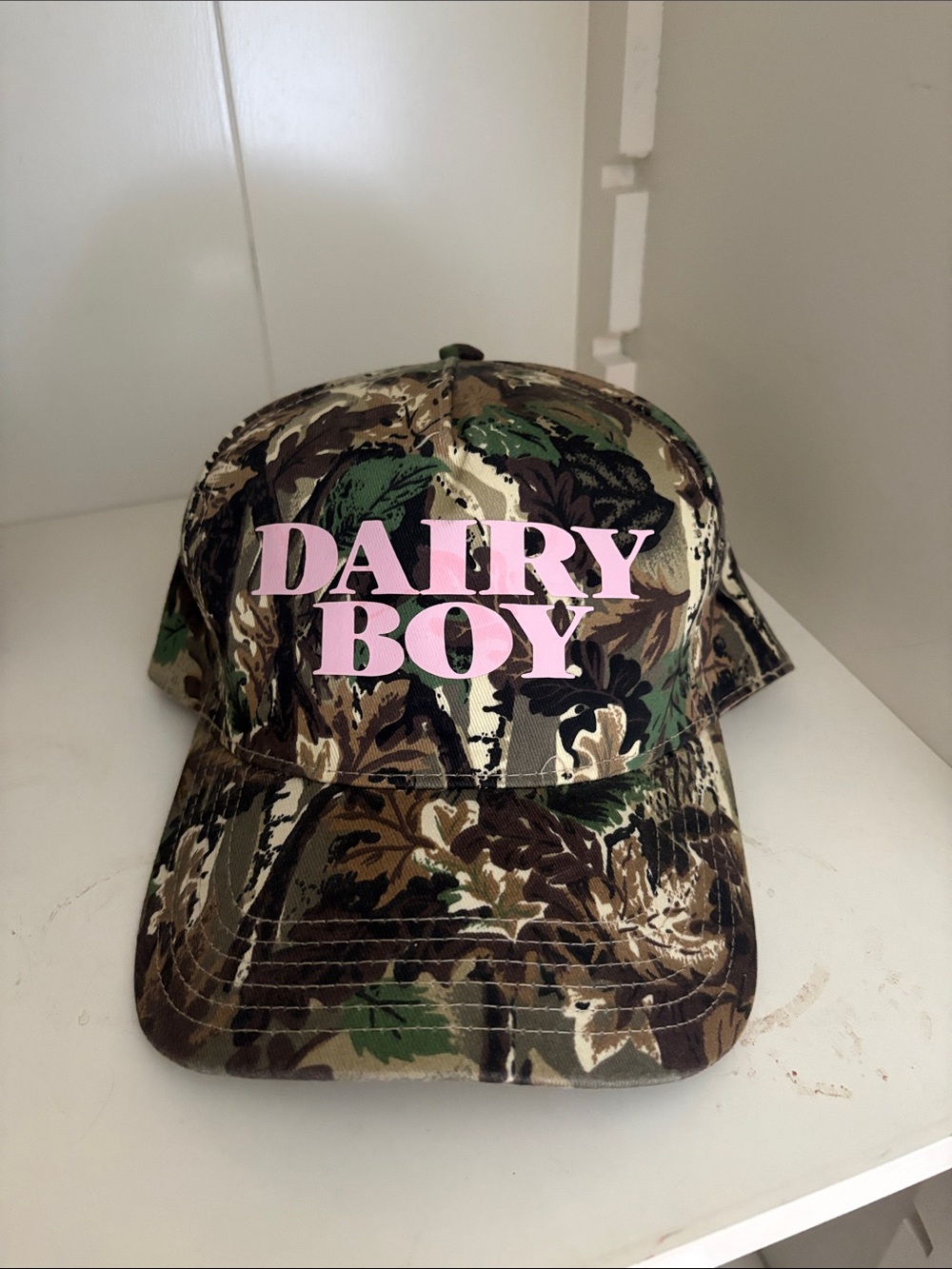DAIRY BOY TRUCKER HAT OTTO Camouflage Cap with PINK LOGO